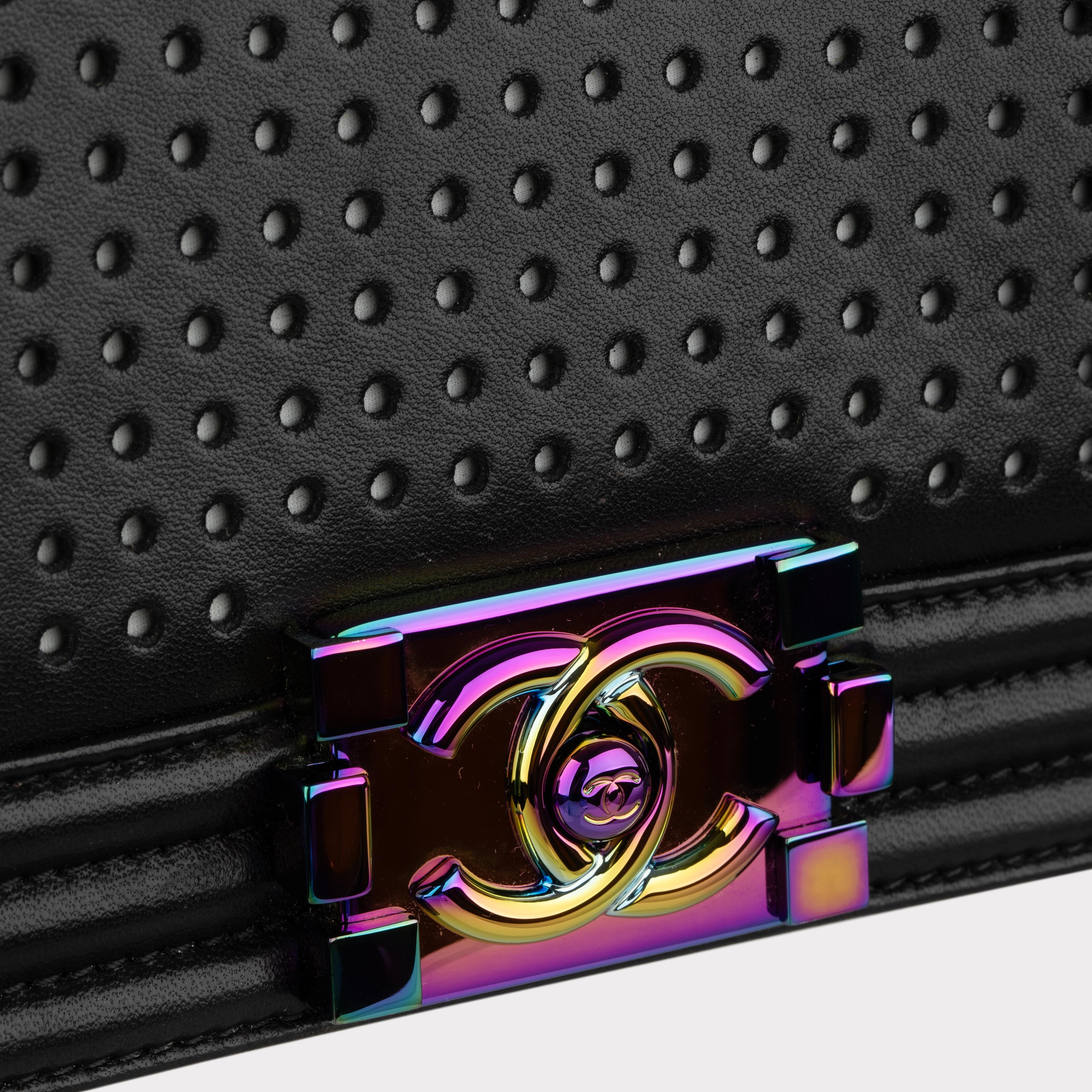 Chanel Le Boy Limited Edition LED Black Lambskin Rainbow Hardware For Sale 10