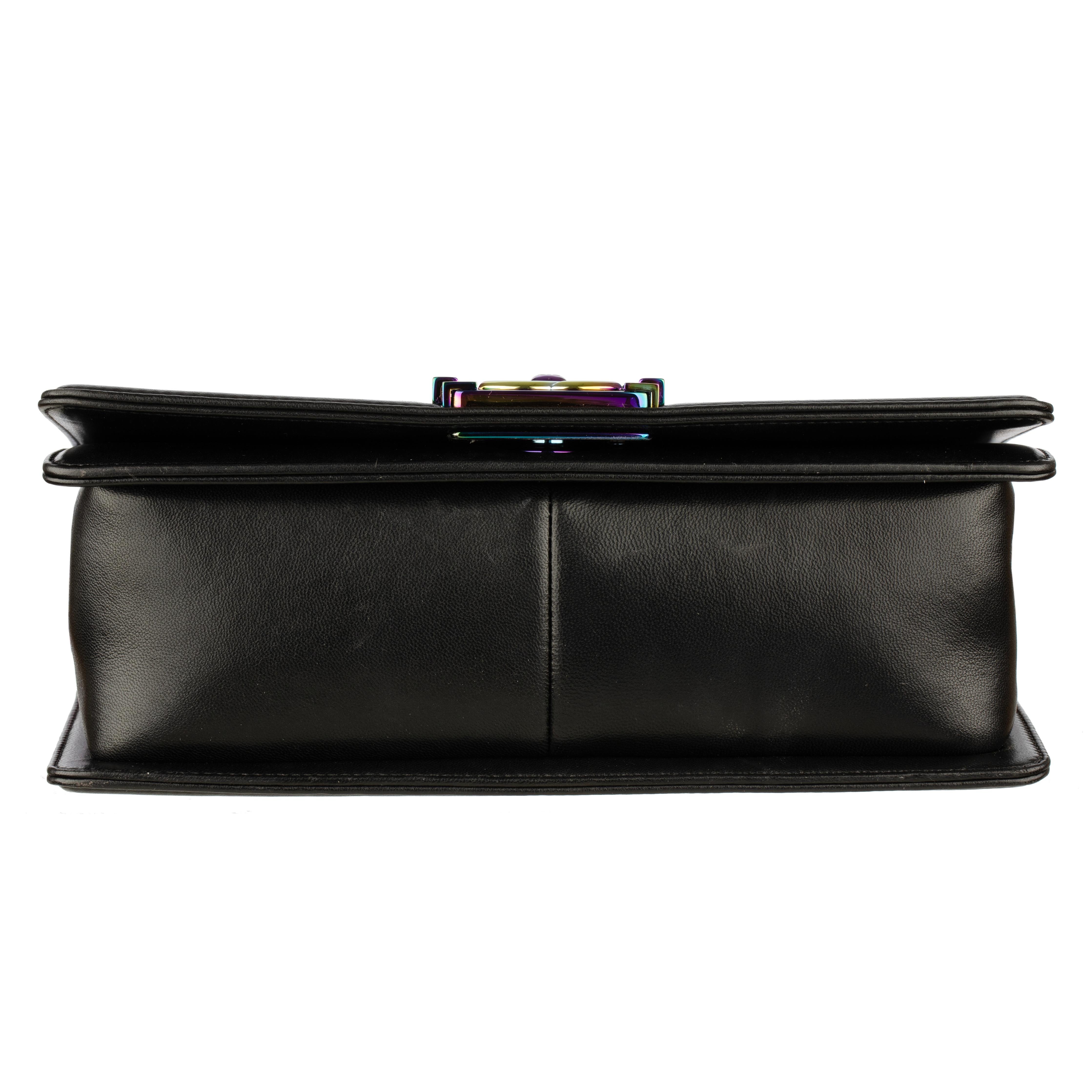 Chanel Le Boy Limited Edition LED Black Lambskin Rainbow Hardware For Sale 11