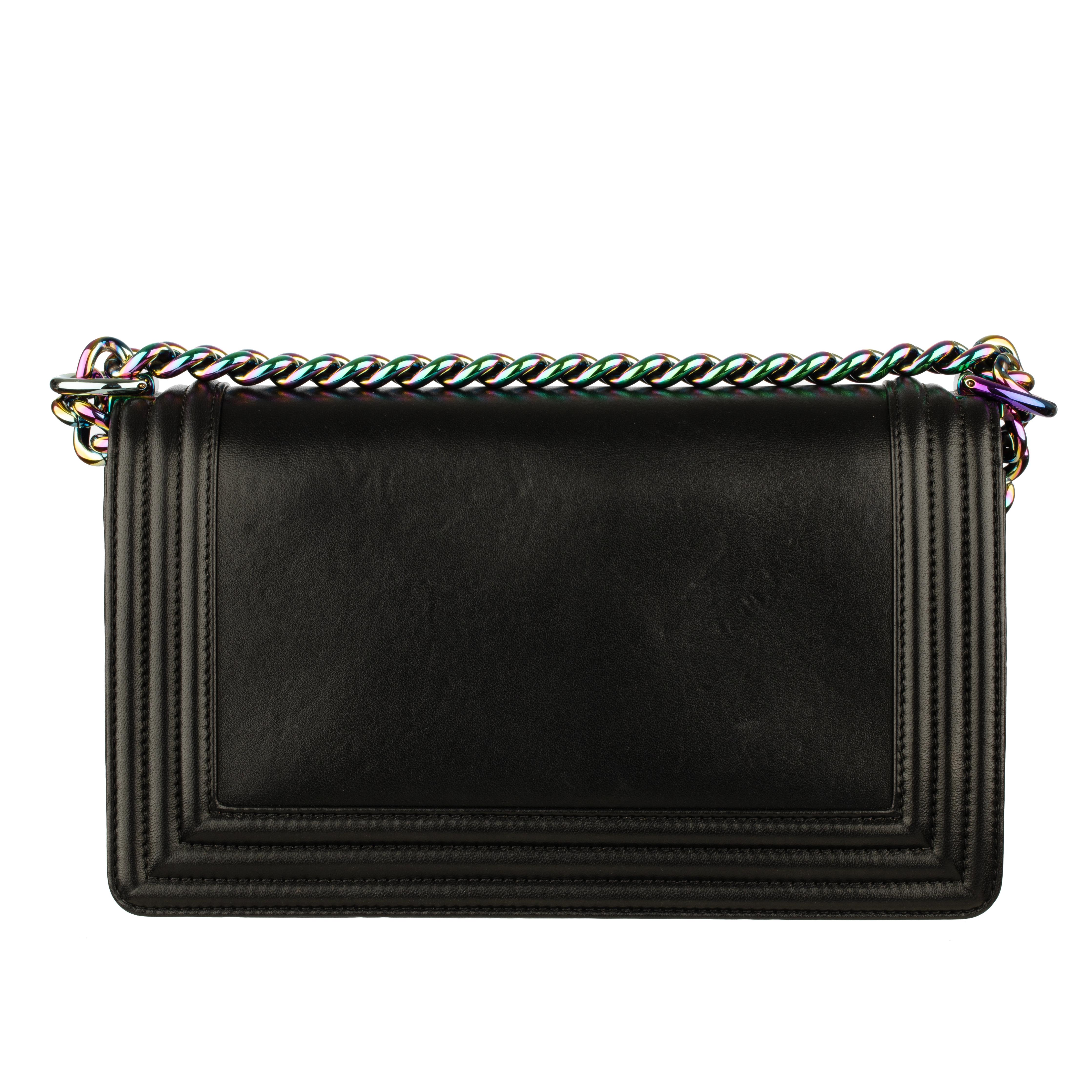 Chanel Le Boy Limited Edition LED Black Lambskin Rainbow Hardware For Sale 12
