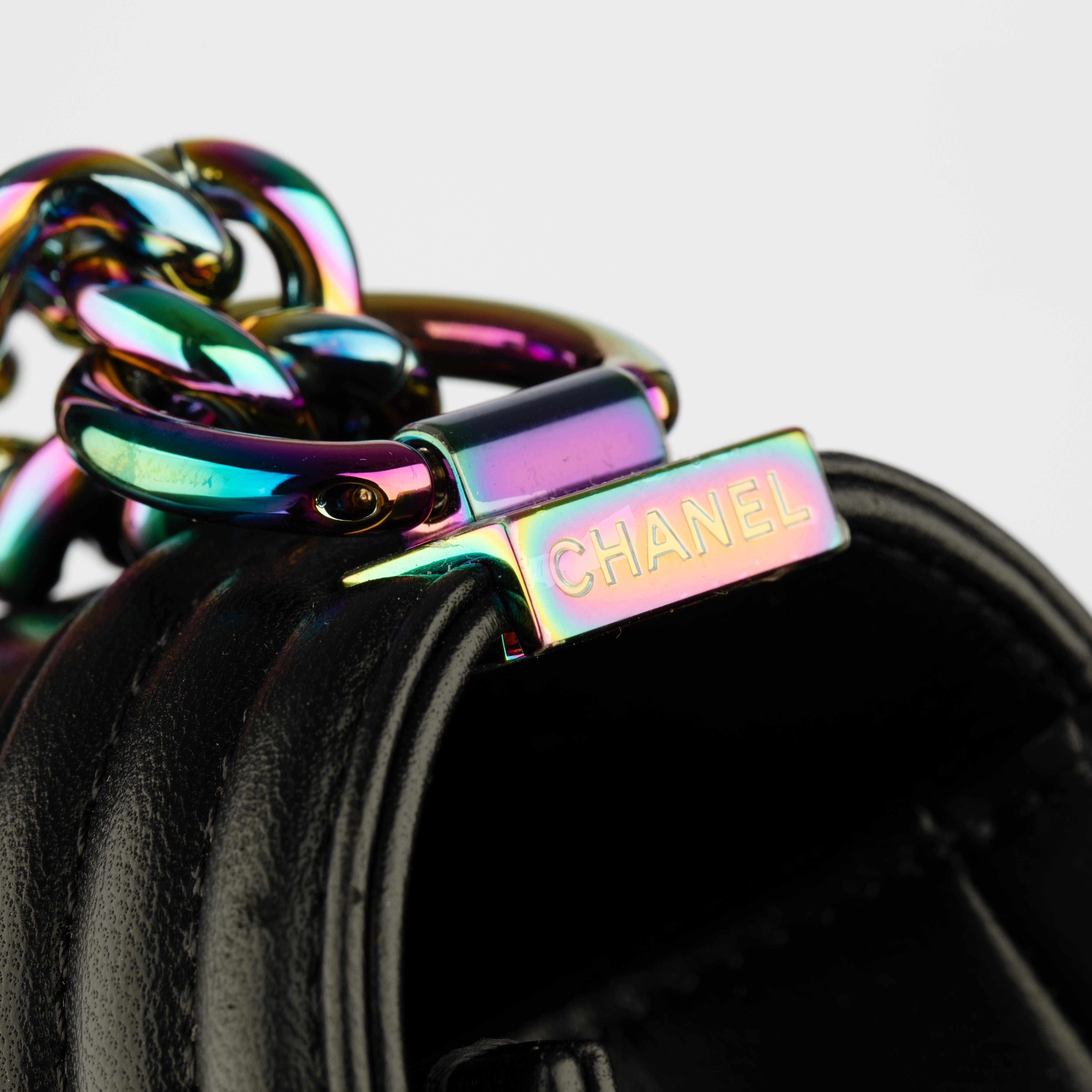 Chanel Le Boy Limited Edition LED Black Lambskin Rainbow Hardware For Sale 13