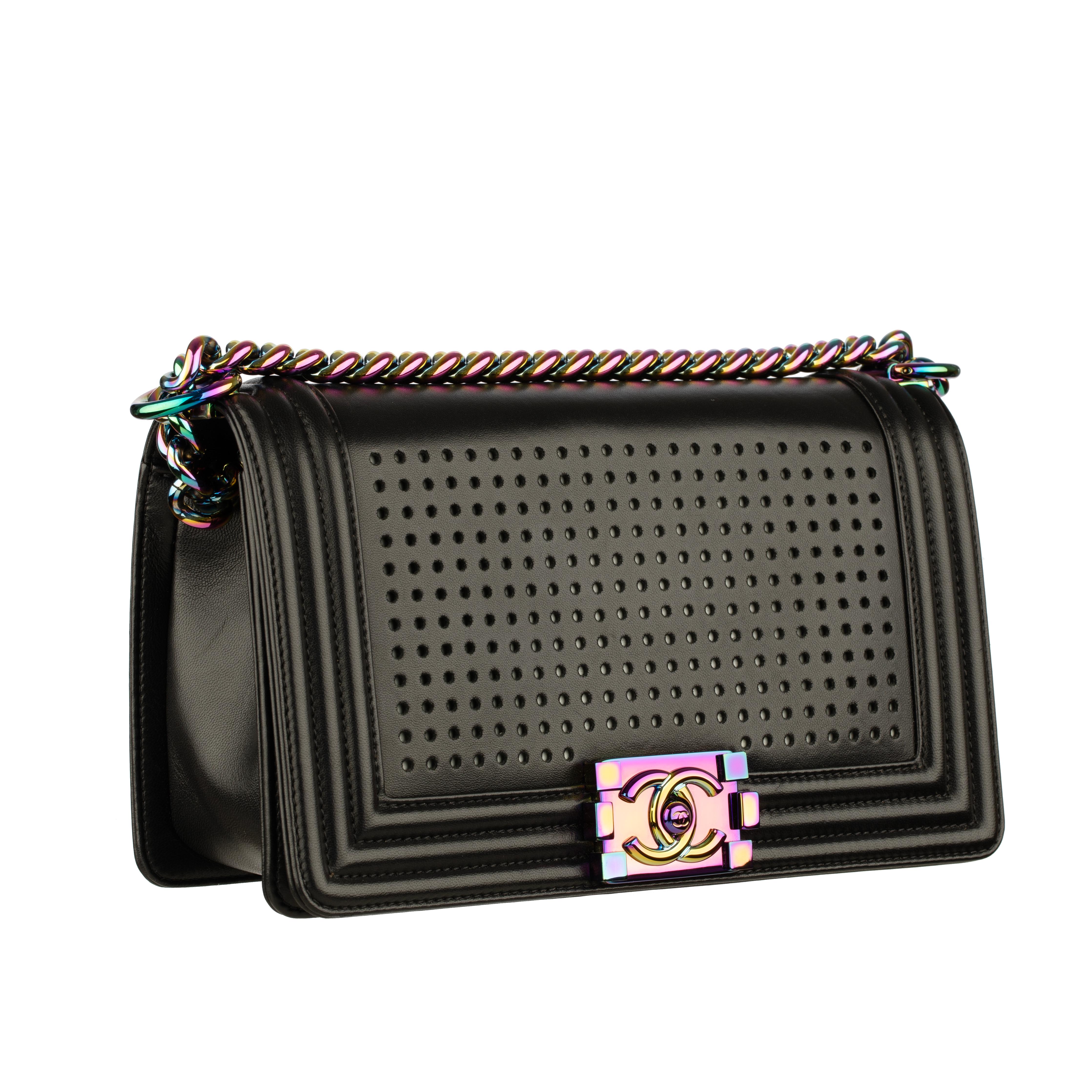 Chanel Le Boy Limited Edition LED Black Lambskin Rainbow Hardware In Excellent Condition For Sale In Sydney, New South Wales
