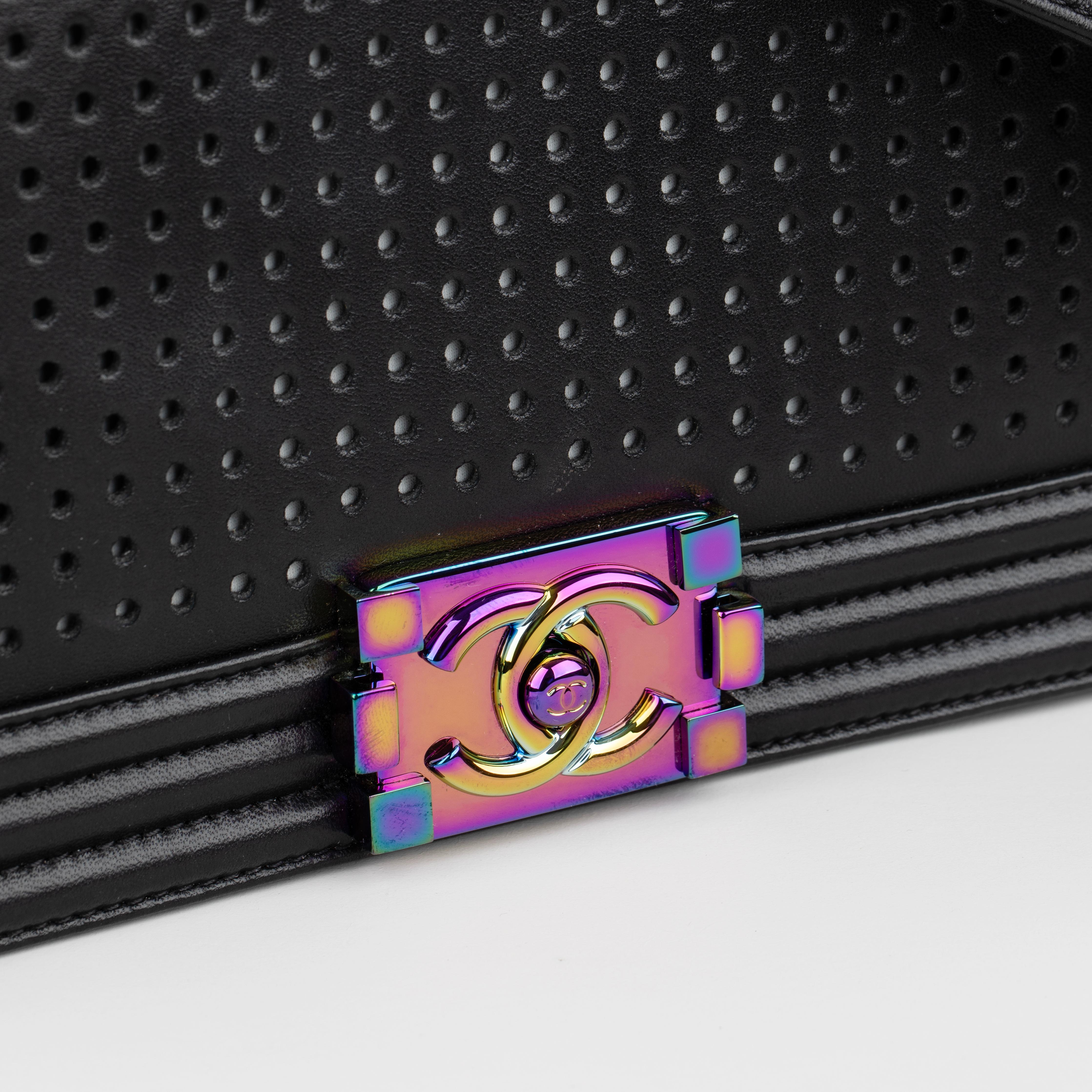 Chanel Le Boy Limited Edition LED Black Lambskin Rainbow Hardware For Sale 2