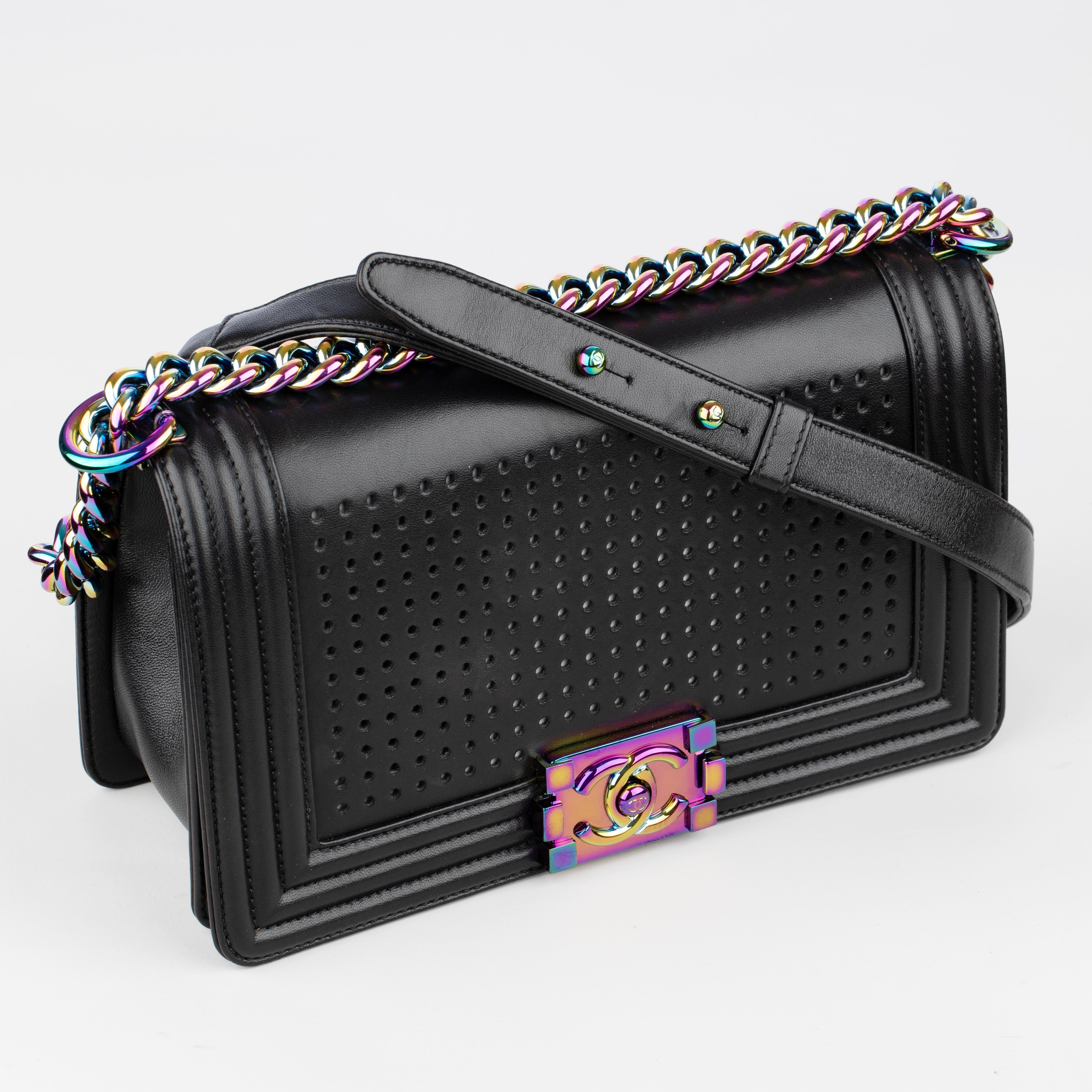 Chanel Le Boy Limited Edition LED Black Lambskin Rainbow Hardware For Sale 3