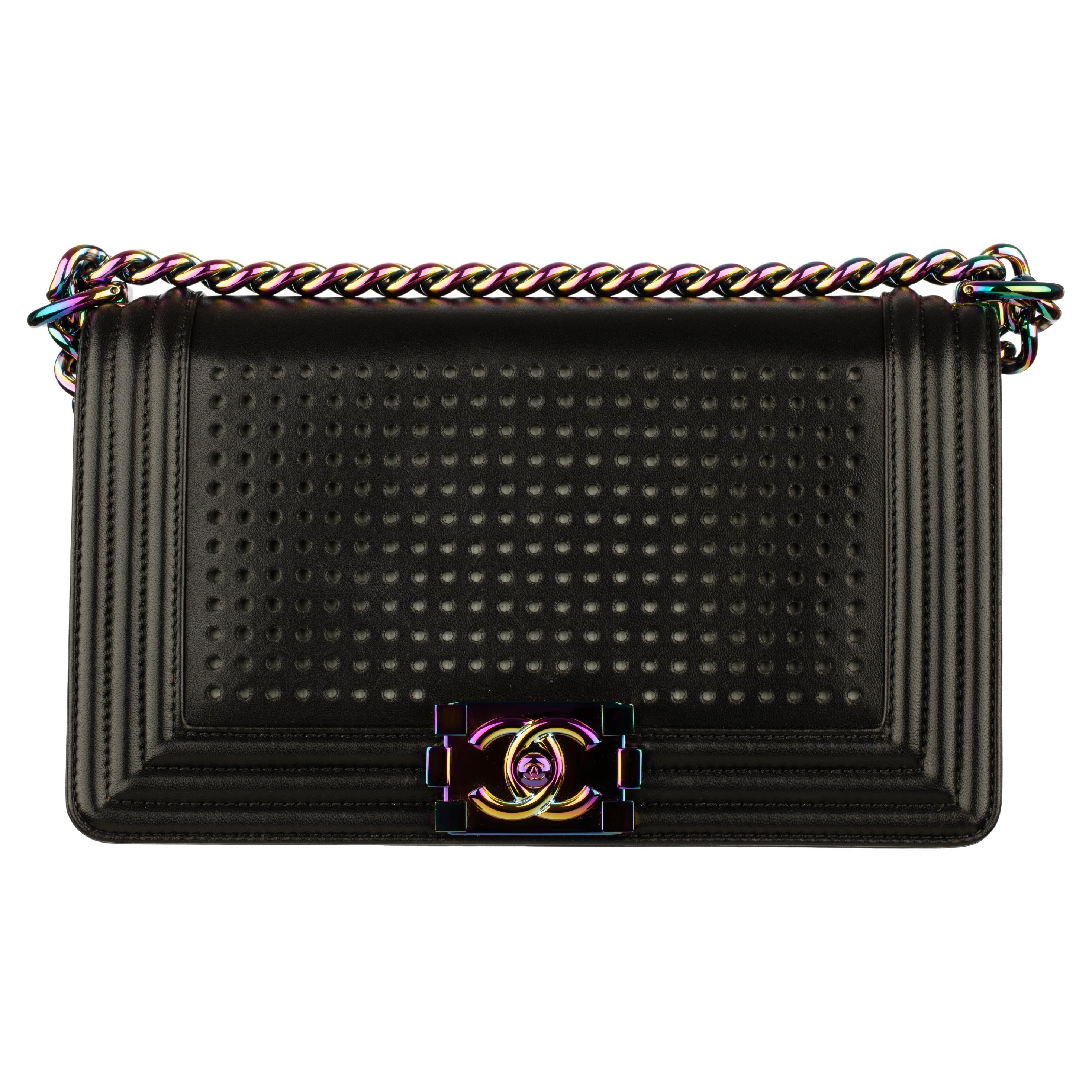 Chanel Le Boy Limited Edition LED Black Lambskin Rainbow Hardware For Sale