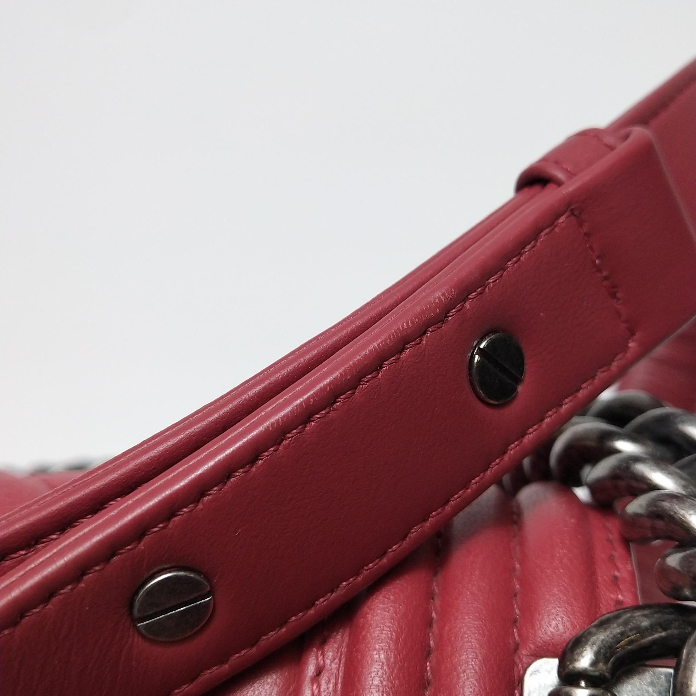 Chanel Le Boy Medium Bag Burgundy Lambskin Leather Silver Antiqued Hardware 8