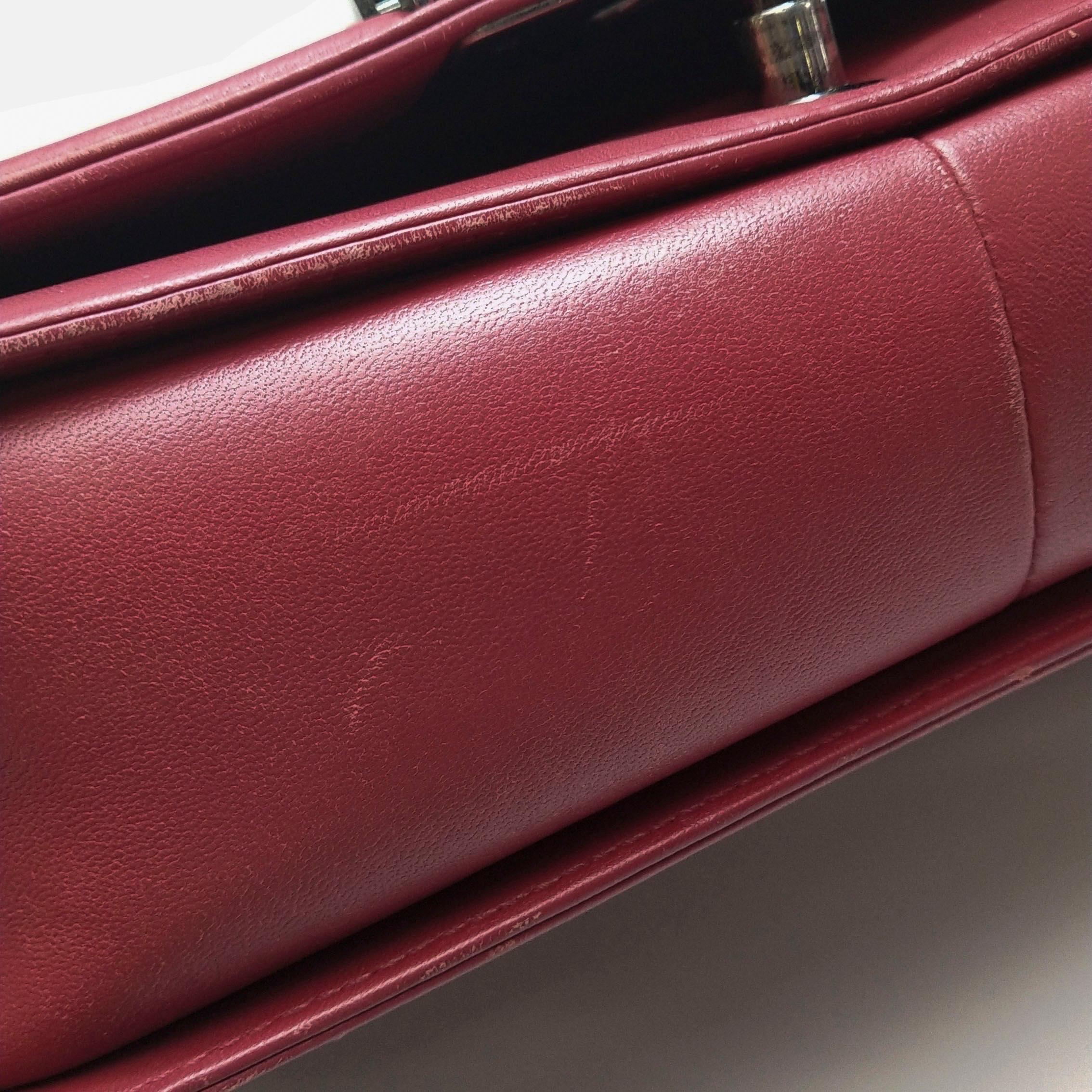 Chanel Le Boy Medium Bag Burgundy Lambskin Leather Silver Antiqued Hardware 9