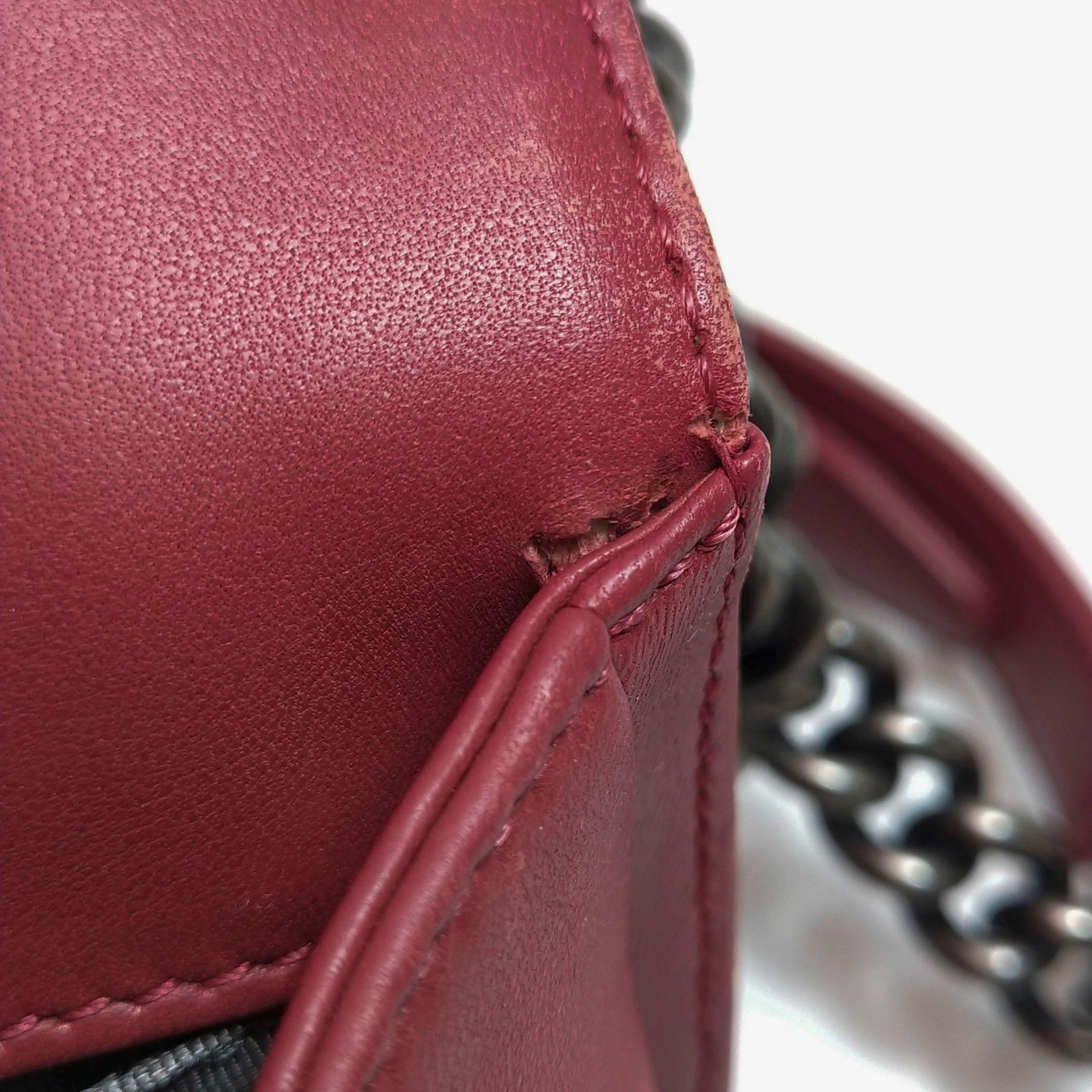 Chanel Le Boy Medium Bag Burgundy Lambskin Leather Silver Antiqued Hardware 3