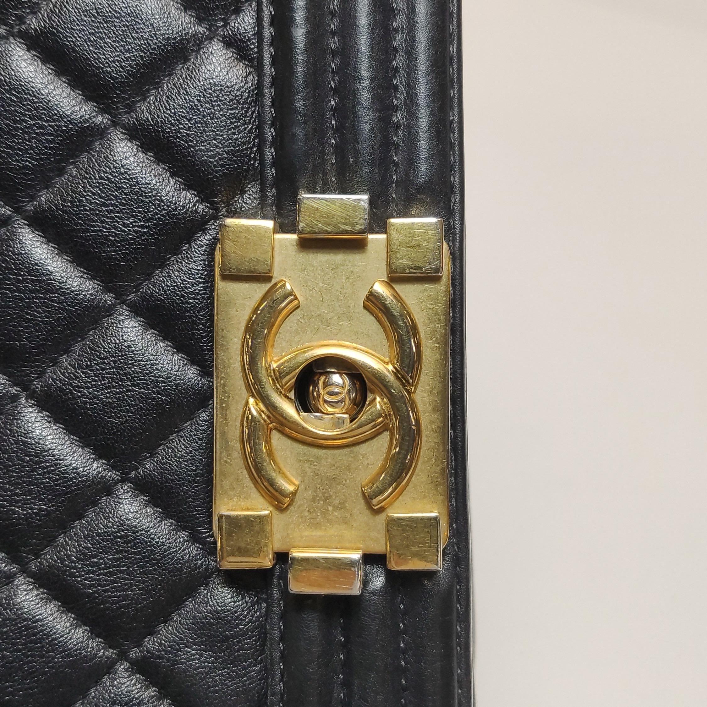 Chanel Le Boy Small Black Lambskin Leather Antiqued Gold Hardware For Sale 7
