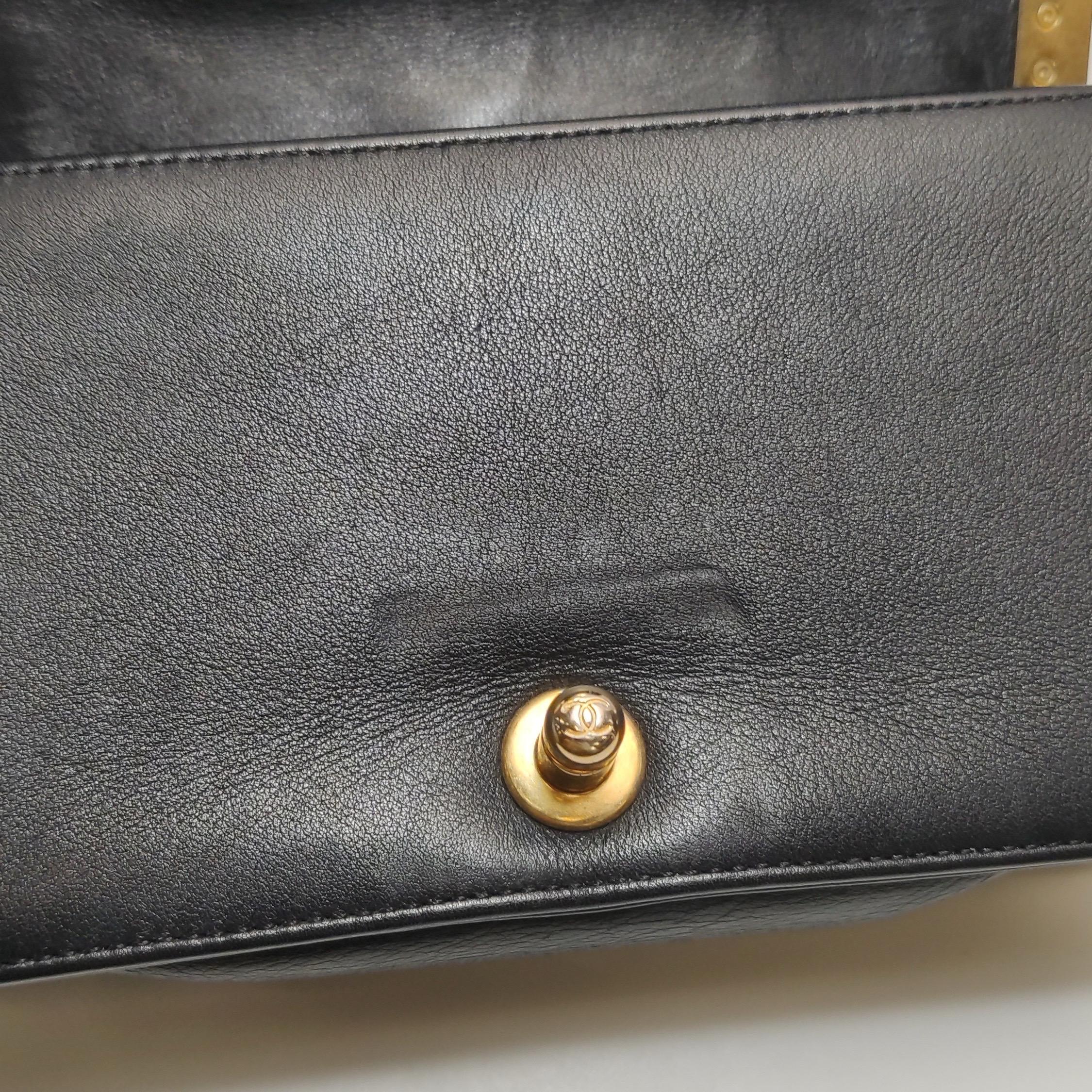 Chanel Le Boy Small Black Lambskin Leather Antiqued Gold Hardware For Sale 8