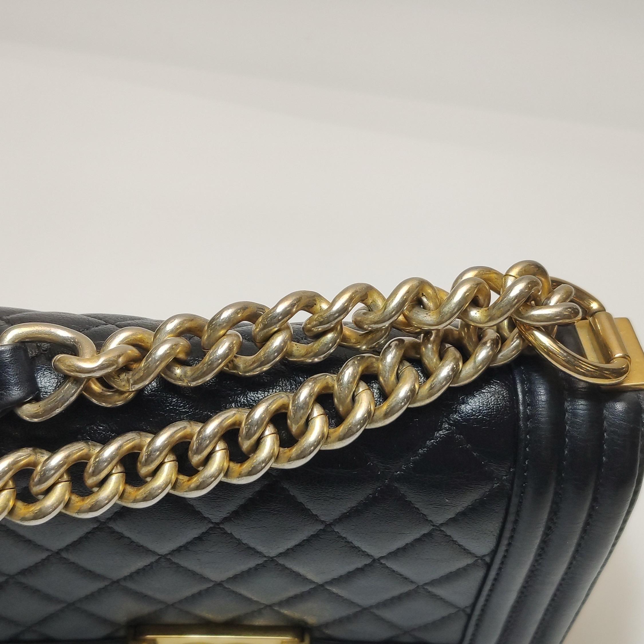 Chanel Le Boy Small Black Lambskin Leather Antiqued Gold Hardware For Sale 10