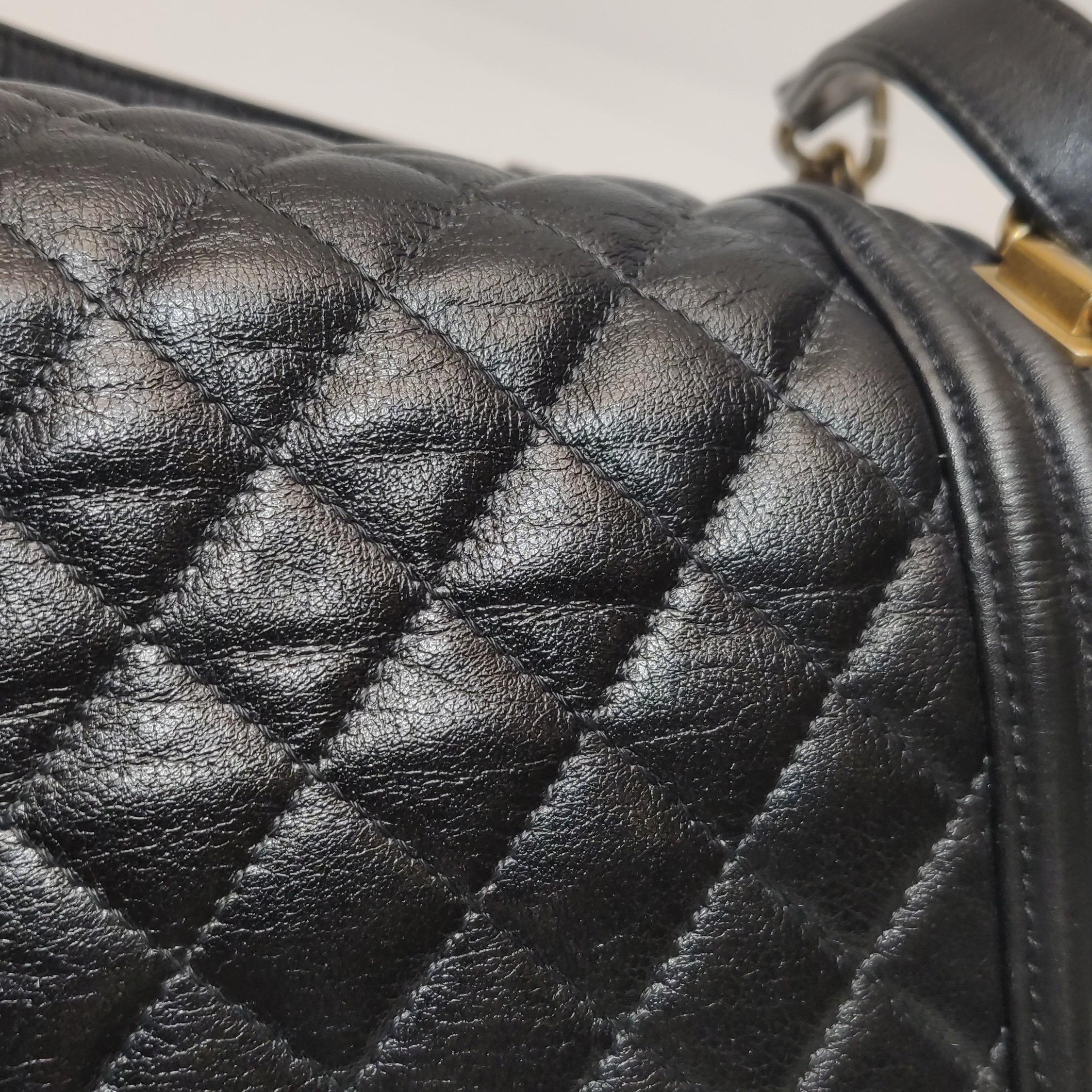 Chanel Le Boy Small Black Lambskin Leather Antiqued Gold Hardware For Sale 14