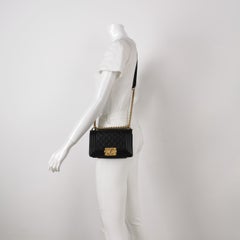 Chanel Le Boy Small Black Lambskin Leather Antiqued Gold Hardware