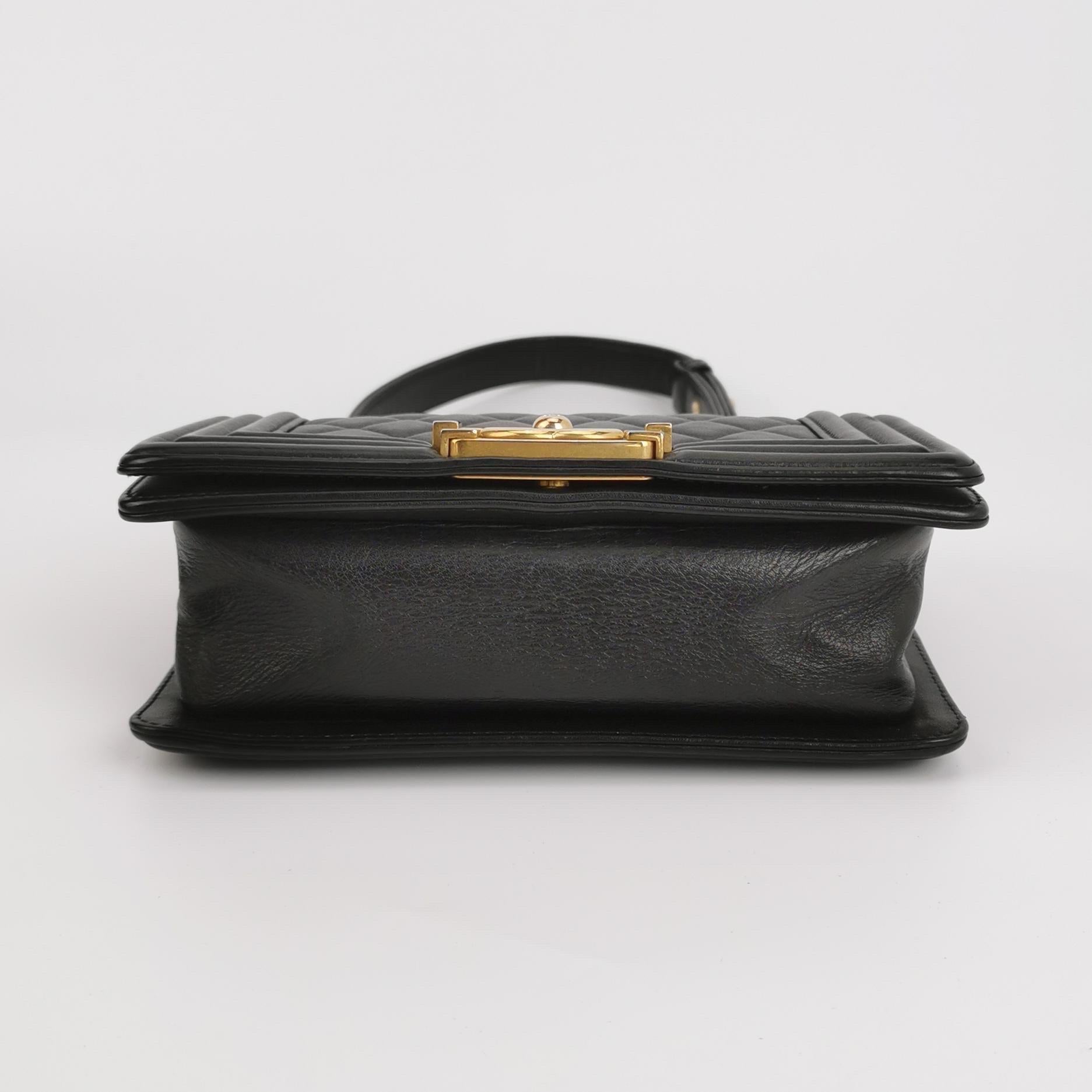 Chanel Le Boy Small Black Lambskin Leather Antiqued Gold Hardware For Sale 2