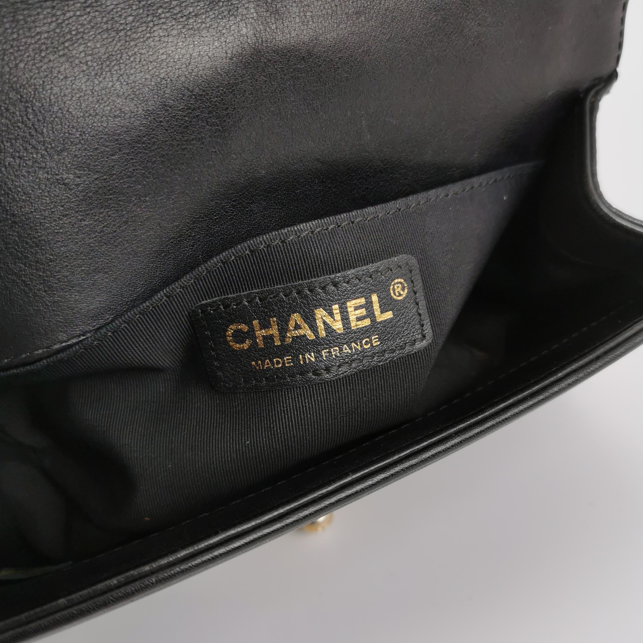 Chanel Le Boy Small Black Lambskin Leather Antiqued Gold Hardware For Sale 3