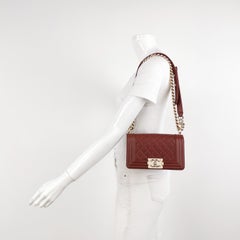 Chanel Le Boy Small Burgundy Lambskin Leather Antiqued Gold Hardware