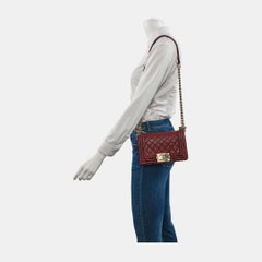 Chanel Le Boy Small Burgundy Lambskin Leather Antiqued Gold Hardware