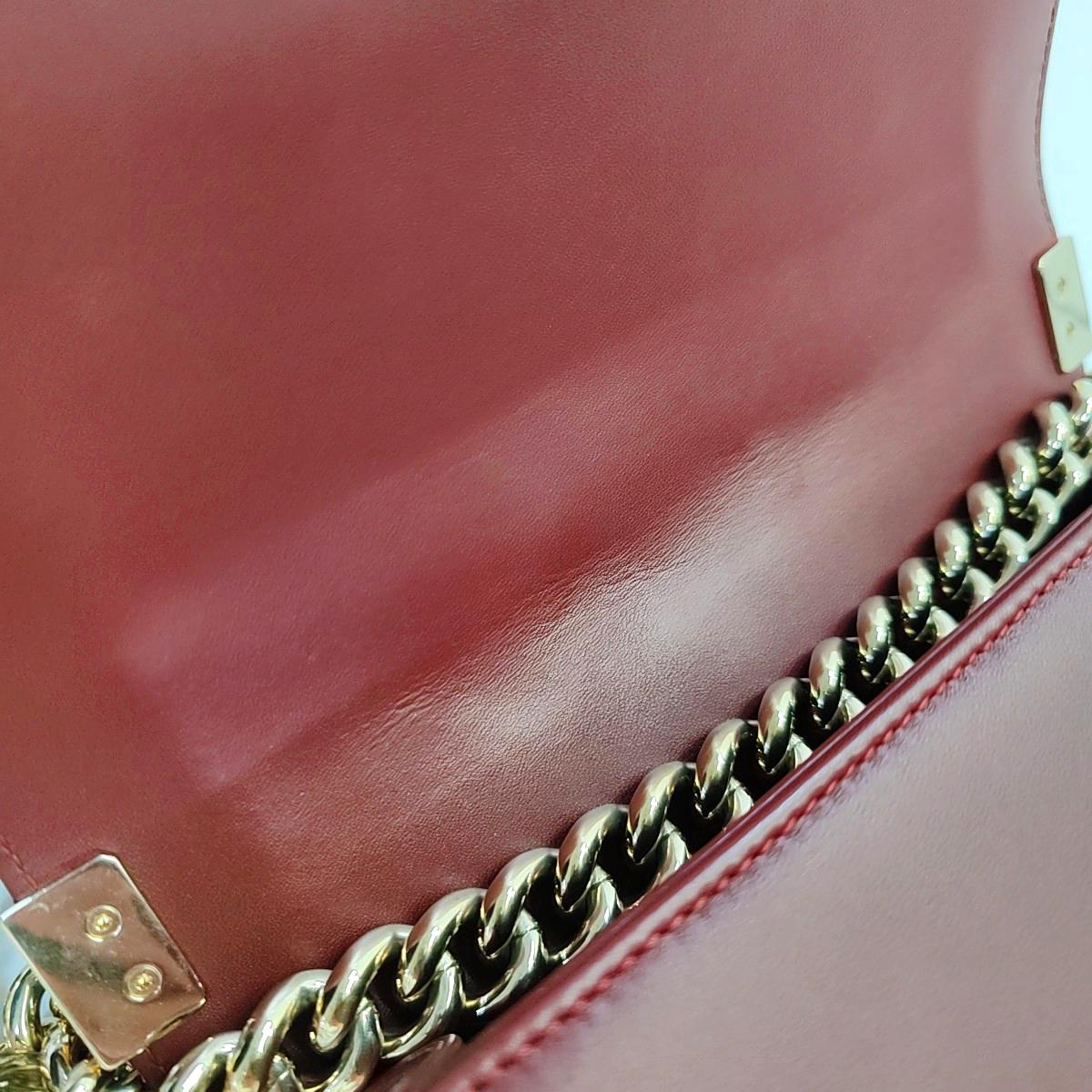 Chanel Le Boy Small Burgundy Lambskin Leather Antiqued Gold Hardware 2