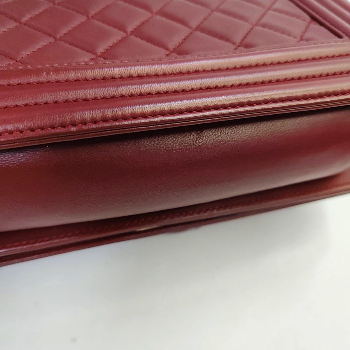Chanel Le Boy Small Burgundy Lambskin Leather Antiqued Gold Hardware 4