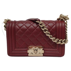 Chanel Le Boy Small Burgundy Lambskin Leather Antiqued Gold Hardware