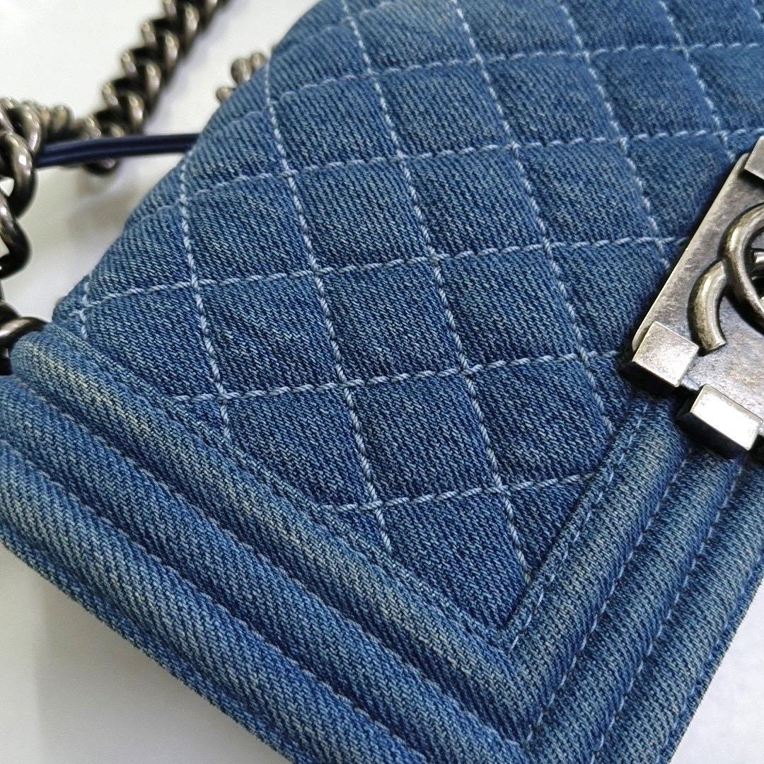 Chanel Le Boy Vaqueros Pequeños Azul Plata Antiqued Hardware 2012-2013 en venta 6