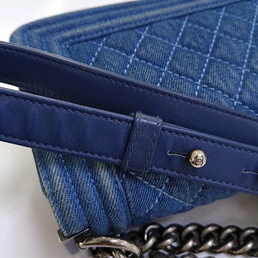 Chanel Le Boy Vaqueros Pequeños Azul Plata Antiqued Hardware 2012-2013 en venta 13
