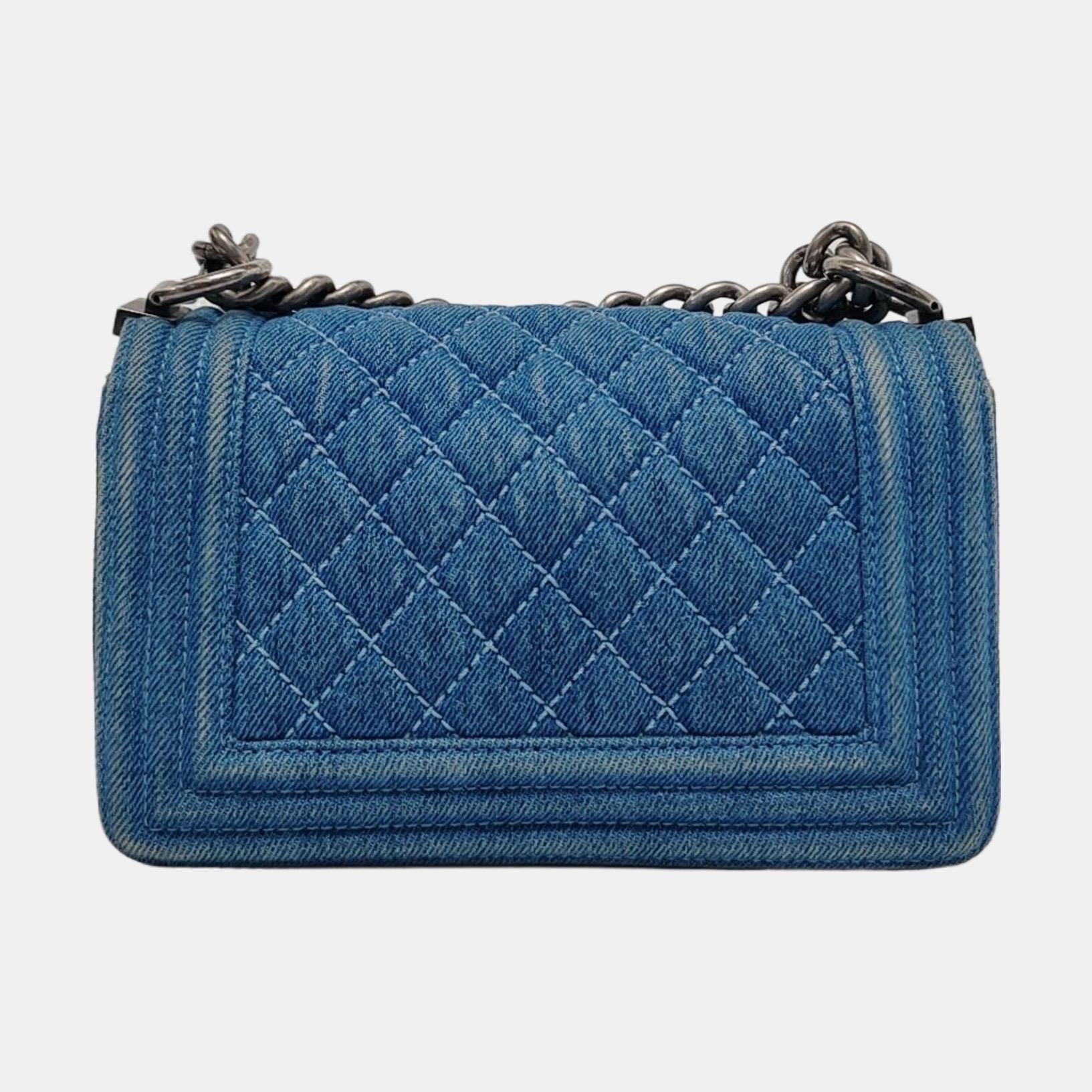 Chanel Le Boy Vaqueros Pequeños Azul Plata Antiqued Hardware 2012-2013 en venta 1