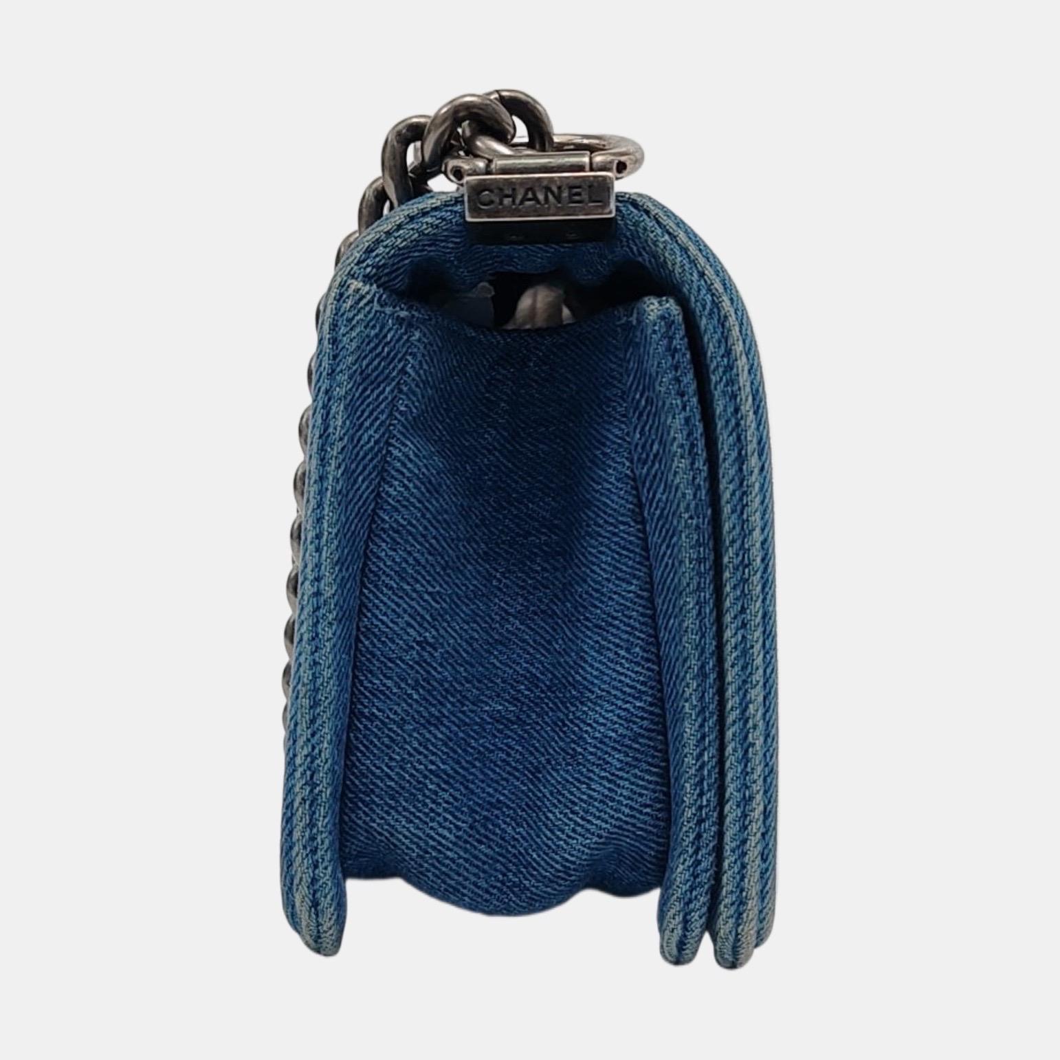 Chanel Le Boy Vaqueros Pequeños Azul Plata Antiqued Hardware 2012-2013 en venta 2