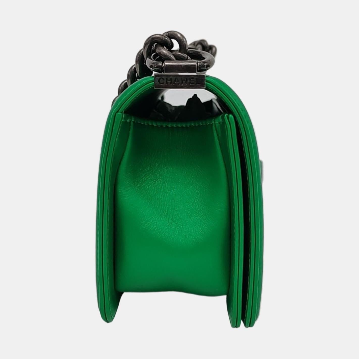 Chanel Le Boy Small Green Calfskin Leather Bag Antiqued Silver Hardware 2014-201 1