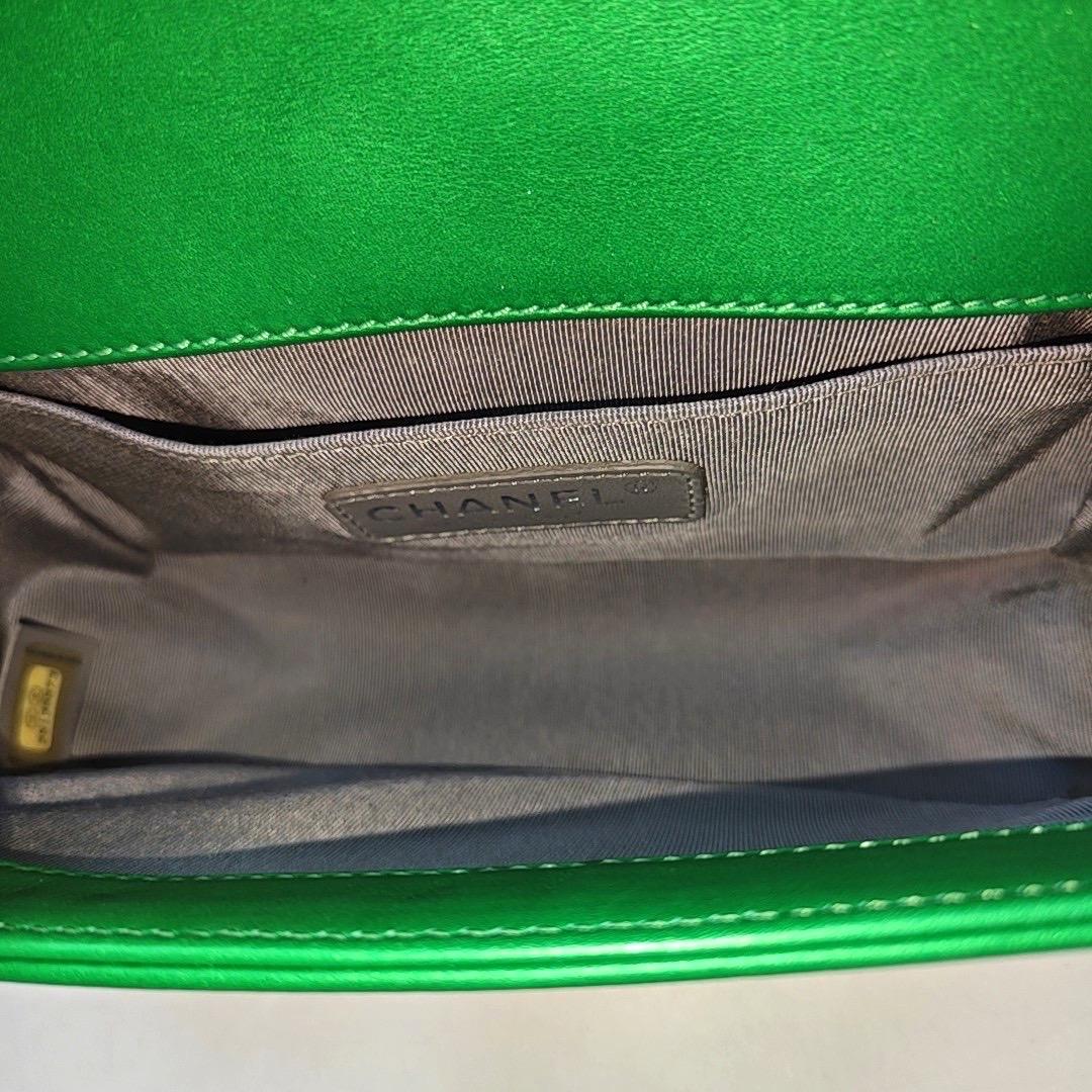 Chanel Le Boy Small Green Calfskin Leather Bag Antiqued Silver Hardware 2014-201 2