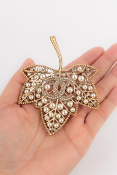 Chanel Leaf Brooch with Tiny Costume Pearls and Rhinestones, 2018