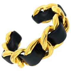 CHANEL Leather And Gold Chain Bracelet