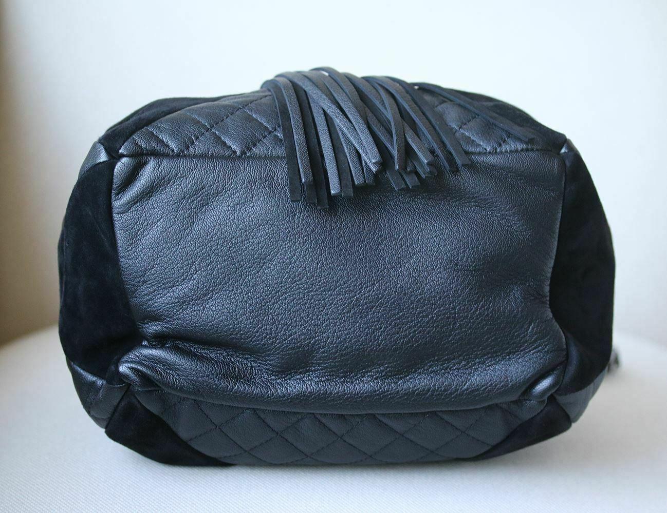 Chanel Leather and Suede Patchwork Drawstring Bag  In Excellent Condition In London, GB