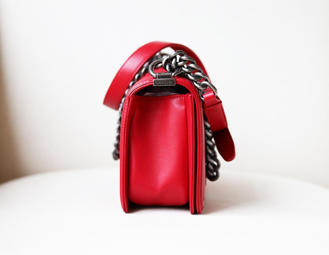 chanel red tweed bag