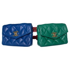 Chanel, Leather belt bag in red/blue/green with gold hardware