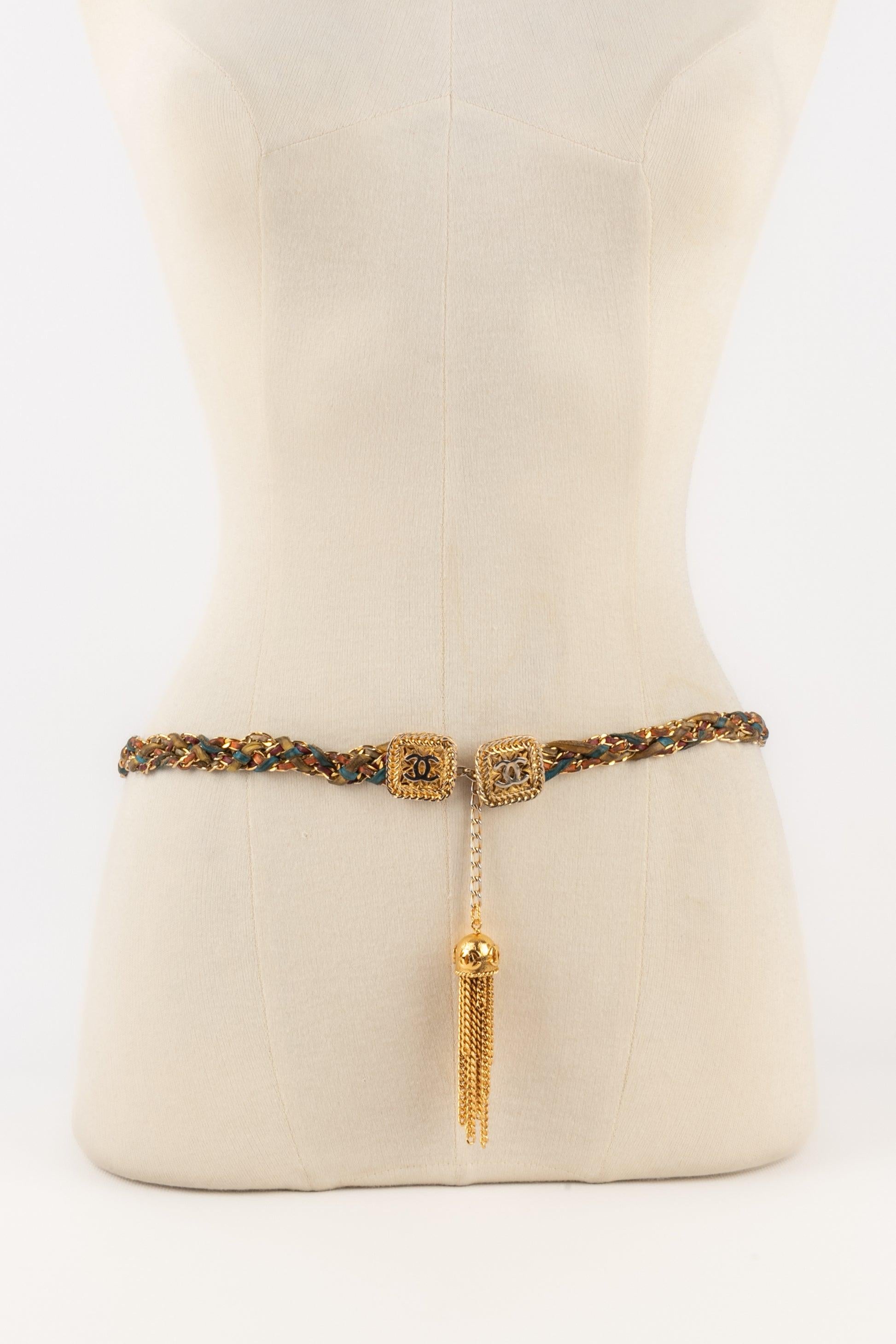 Marrone Cintura in pelle Chanel con pelle intrecciata, anni '80 in vendita