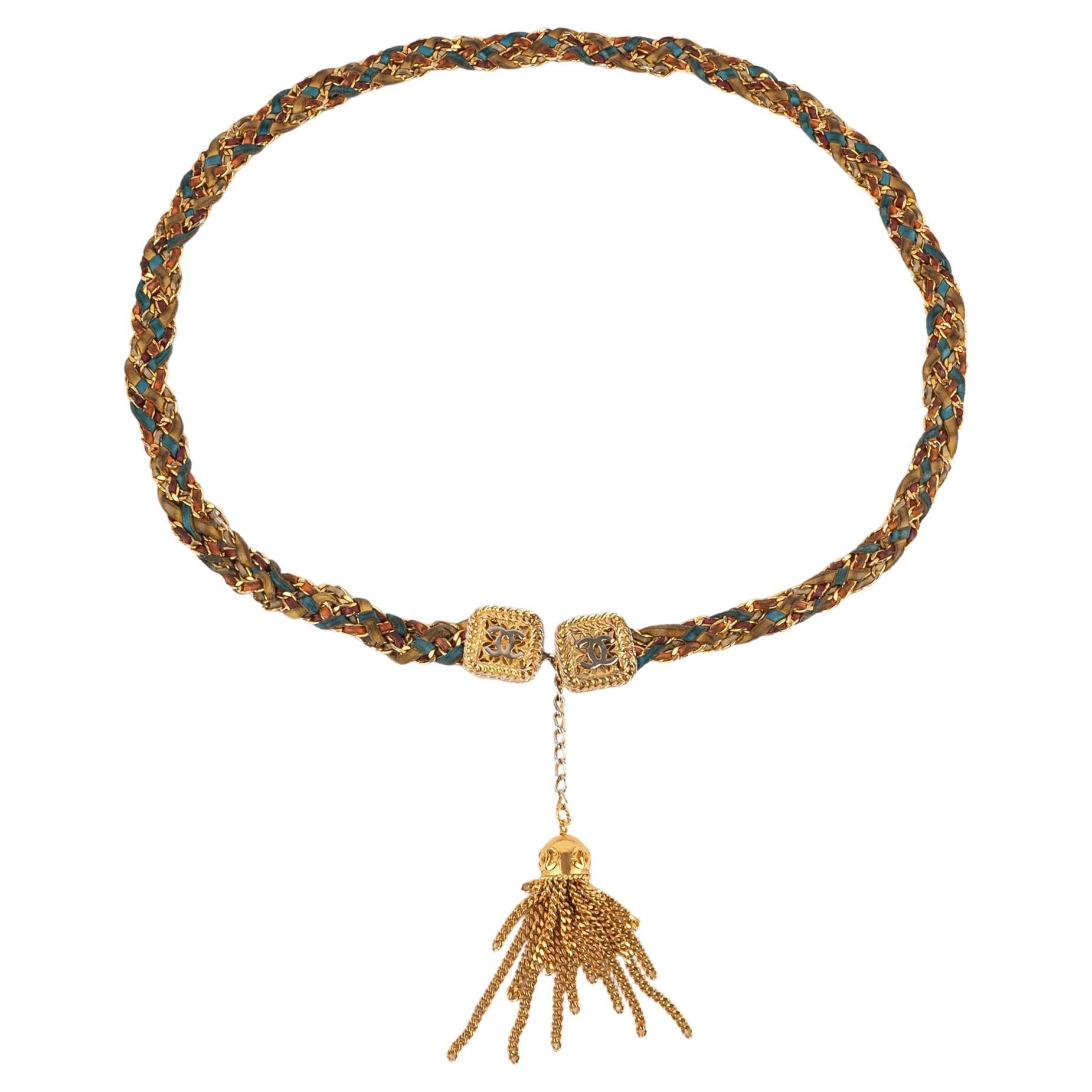 Cintura in pelle Chanel con pelle intrecciata, anni '80