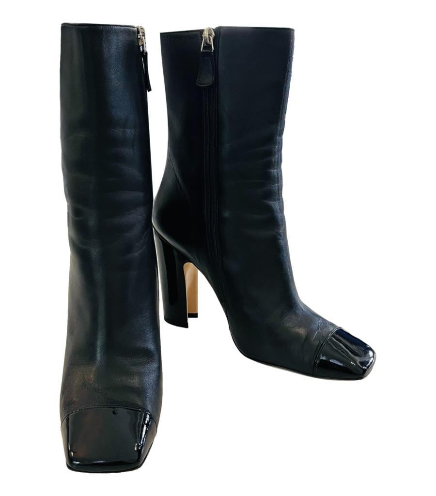Chanel Leather Boots With Patent Leather Toe In Excellent Condition For Sale In London, GB