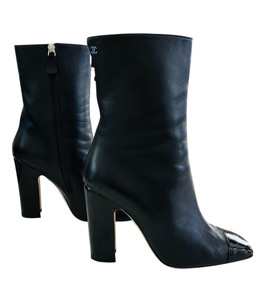 Women's Chanel Leather Boots With Patent Leather Toe For Sale