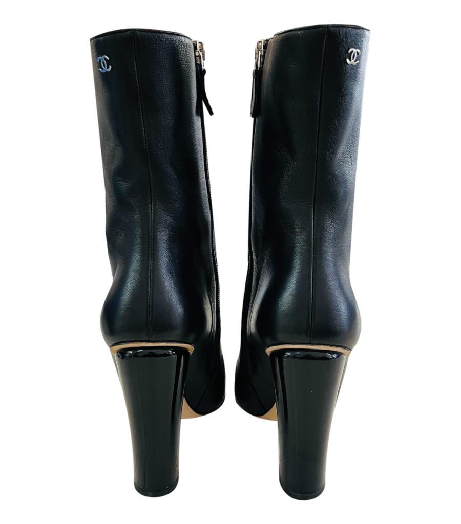 Chanel Leather Boots With Patent Leather Toe For Sale 1