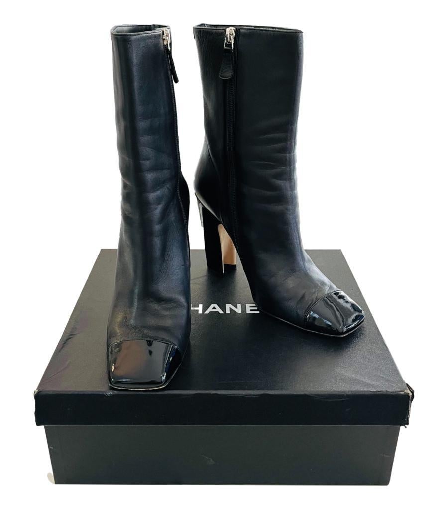 Chanel Leather Boots With Patent Leather Toe For Sale 3