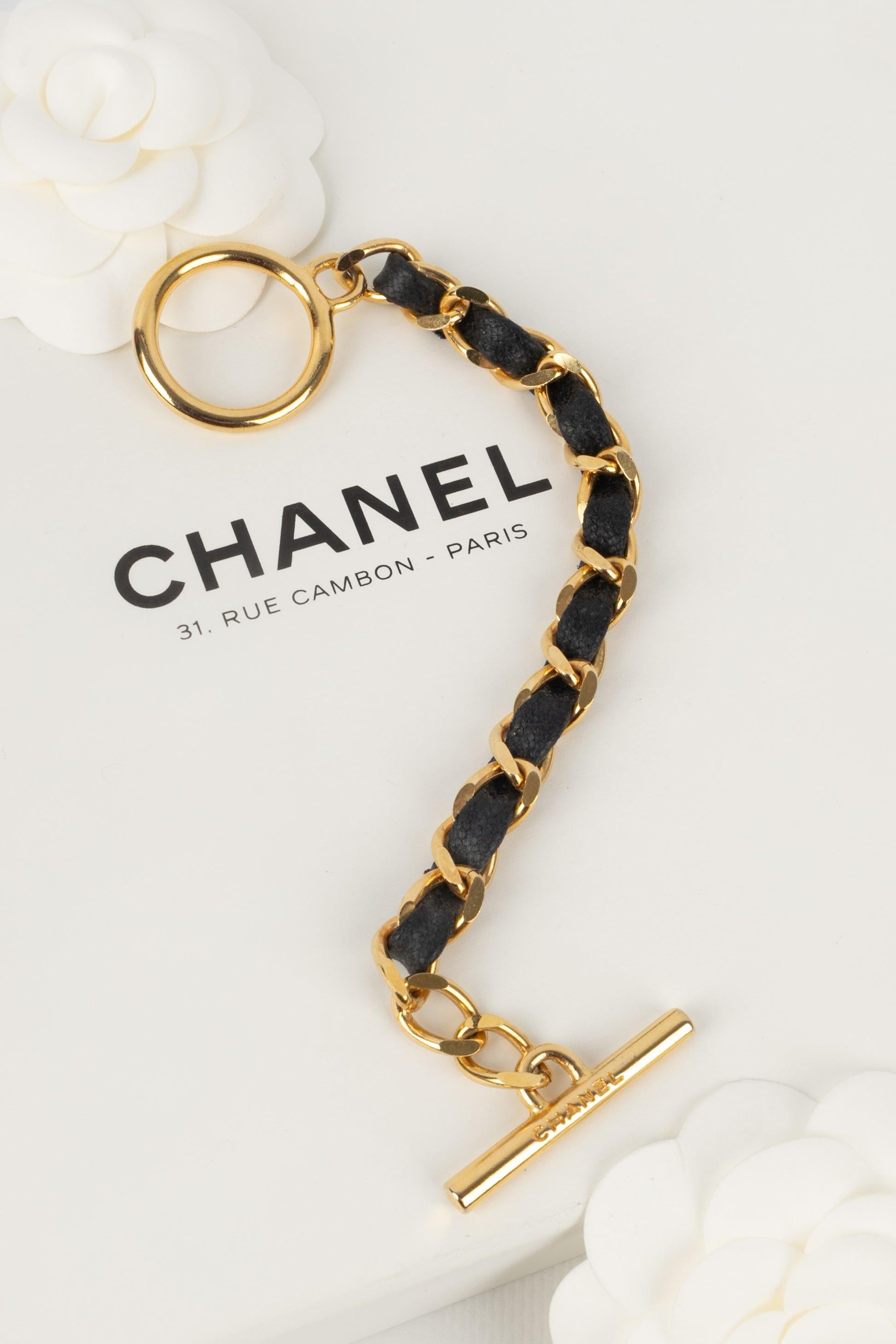 Chanel Leather Bracelet Interlaced with Black Leather, 1980s 1