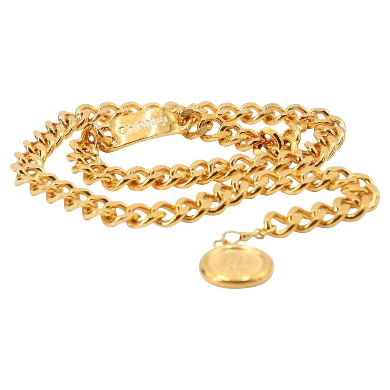 Chanel Leder geflochten Gold 4k 28 Plakette Kette Gürtel CC-0819N-0005