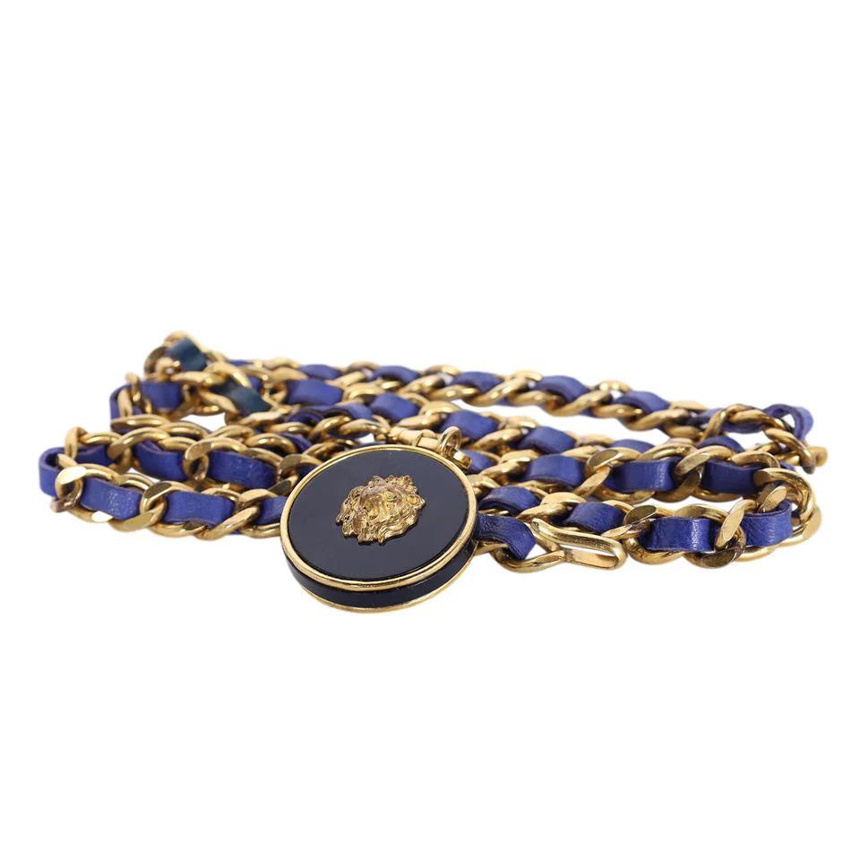 Women's Chanel Leather Braided Chain Belt Blue