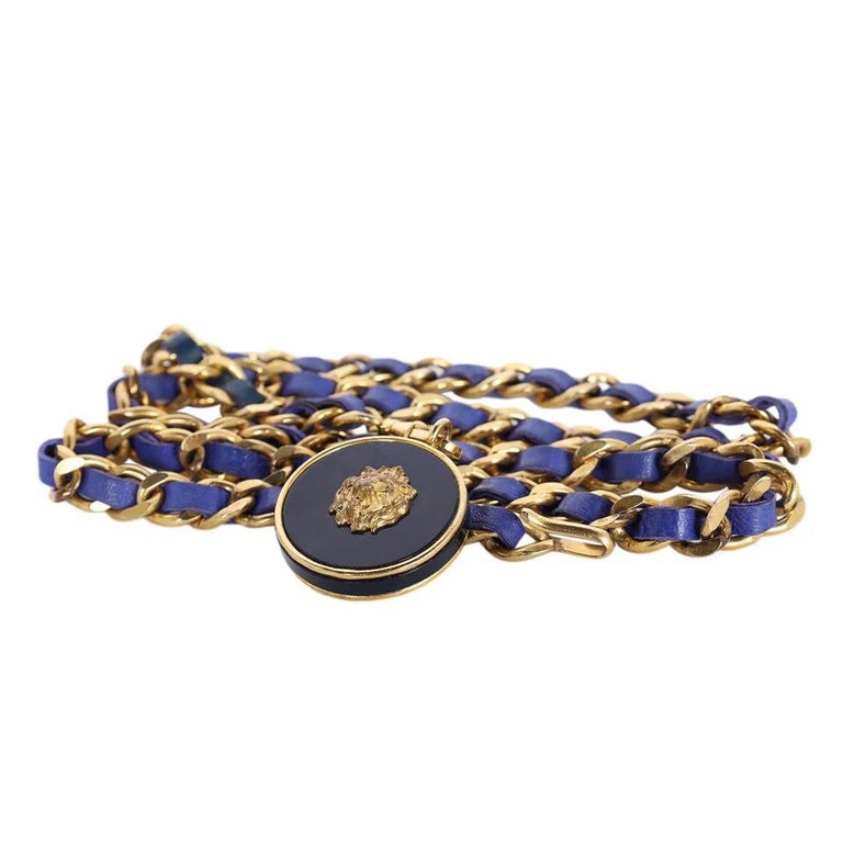 Chanel Leather Braided Chain Belt Blue at 1stDibs
