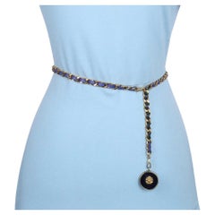 Chanel Leather Braided Chain Belt Blue