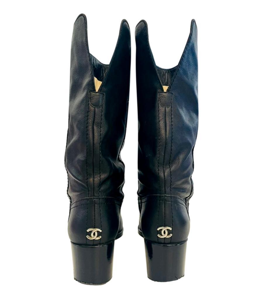 Women's Chanel Leather Cap Toe Boots With 'CC' Logo For Sale