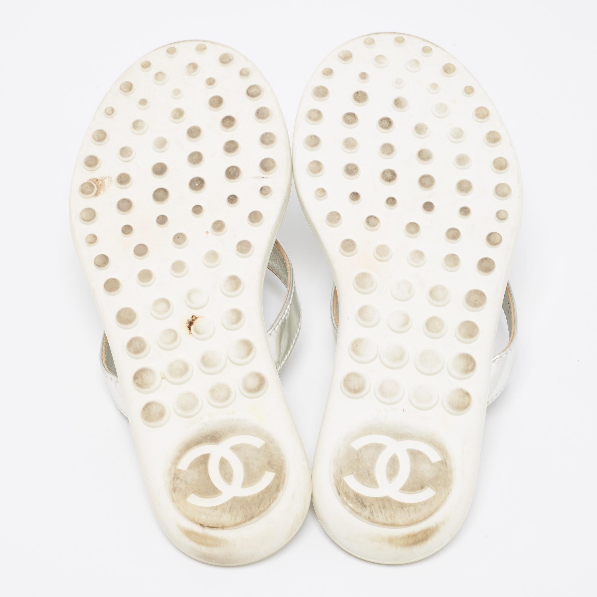 Chanel Leather CC Camellia Flat Flip Flop Thong Sandals Size 36.5 3