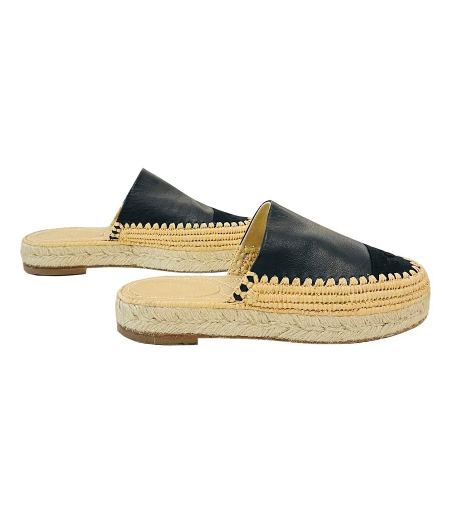 Chanel Leather 'CC' Logo Espadrille Mules In Good Condition In London, GB