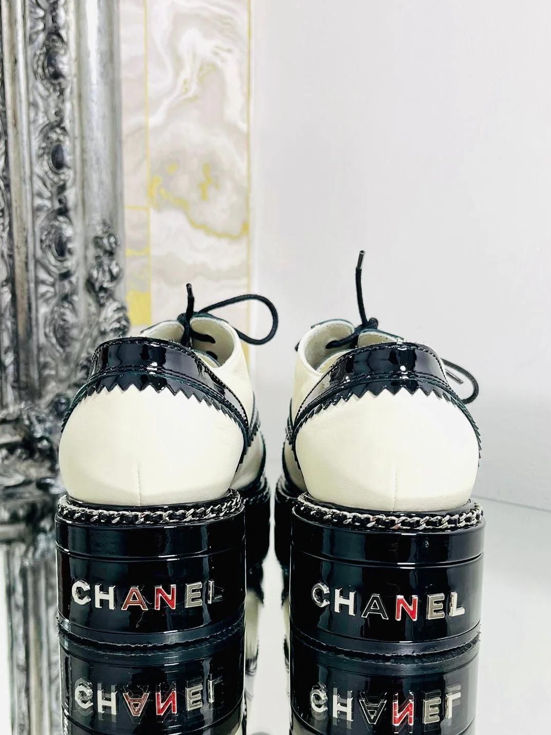 Black Chanel Leather, Chain & Logo Brogues For Sale