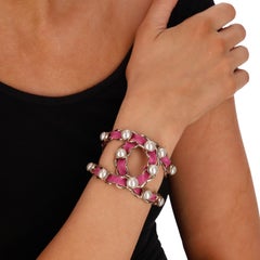 Chanel Leather & Chain Pearl-Embellished Cuff Bracelet